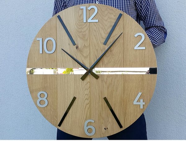 Zegar Ścienny Drewniany Dębowy Akrylowy Aksel Wood Pas Lustro 60 cm Okrągły
