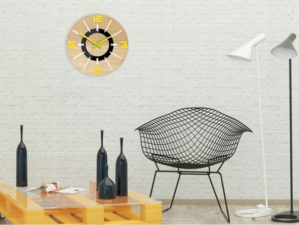 Zegar Ścienny Drewniany Dębowy Akrylowy Alladyn Wood Yellow Mirror Okrągły