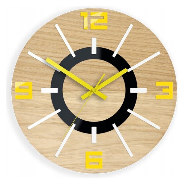 Zegar Ścienny Drewniany Dębowy Akrylowy Alladyn Wood Yellow Mirror Okrągły