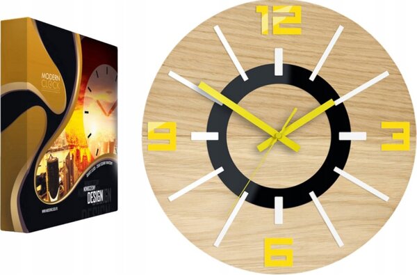 Zegar Ścienny Drewniany Dębowy Akrylowy Alladyn Wood Yellow Mirror Okrągły