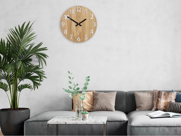 Zegar Ścienny Drewniany Dębowy Akrylowy Amadeusz Wood White Okrągły