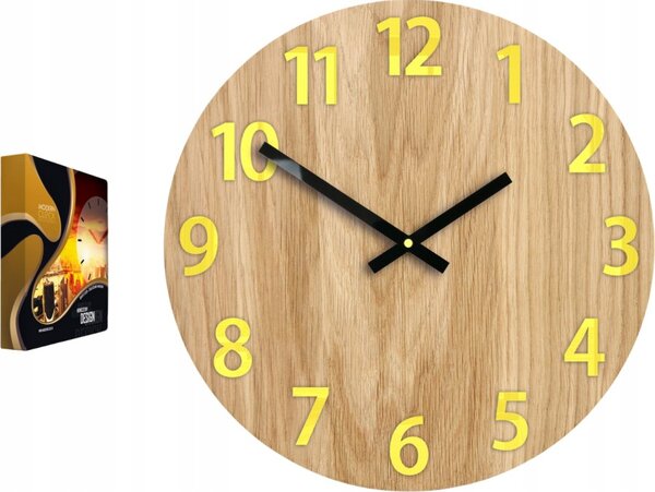 Zegar Ścienny Drewniany Dębowy Akrylowy Amadeusz Wood Yellow Okrągły