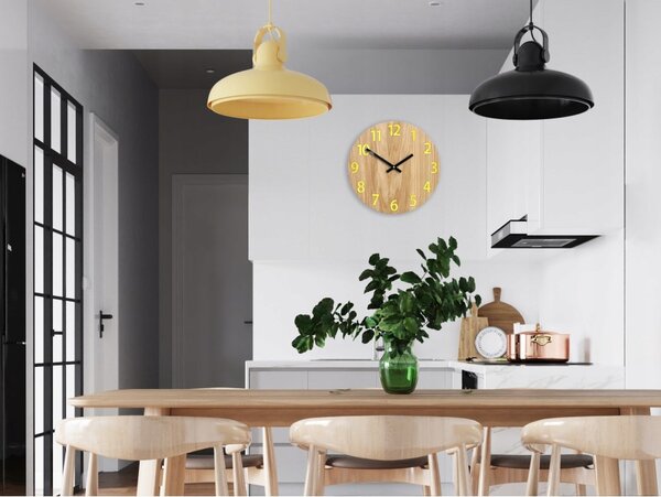 Zegar Ścienny Drewniany Dębowy Akrylowy Amadeusz Wood Yellow Okrągły