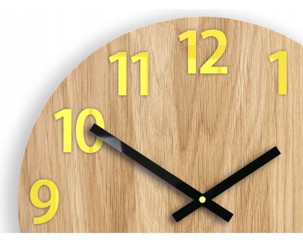 Zegar Ścienny Drewniany Dębowy Akrylowy Amadeusz Wood Yellow Okrągły