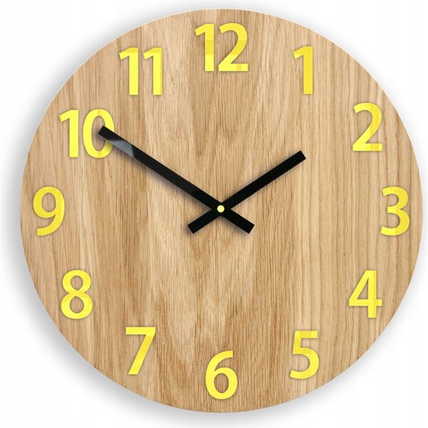 Zegar Ścienny Drewniany Dębowy Akrylowy Amadeusz Wood Yellow Okrągły