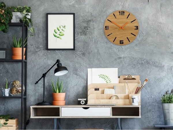 Zegar Ścienny Akrylowy Dębowy Drewniany Arabic Wood Black&Orange Okrągły