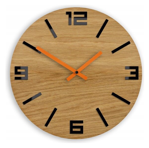 Zegar Ścienny Akrylowy Dębowy Drewniany Arabic Wood Black&Orange Okrągły