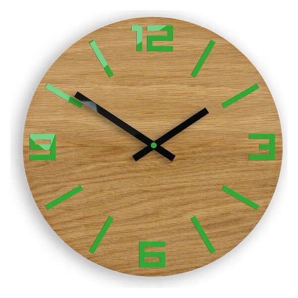 Zegar Ścienny Akrylowy Mechanizm Kwarcowy Arabic Wood Green Okrągły