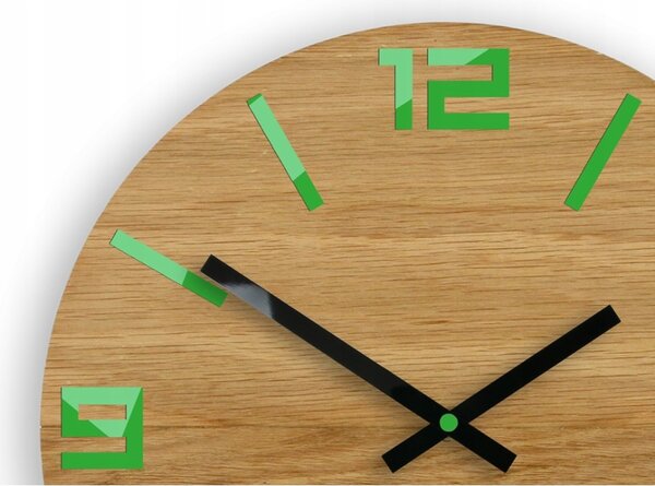 Zegar Ścienny Akrylowy Mechanizm Kwarcowy Arabic Wood Green Okrągły