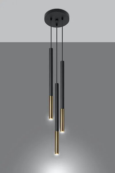 Czarno-złota potrójna lampa wisząca regulowana - EX721 T6-Z85