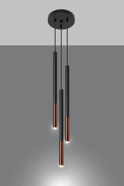 Czarno-miedziana okrągła lampa wisząca potrójna - EX721 Z2-P55