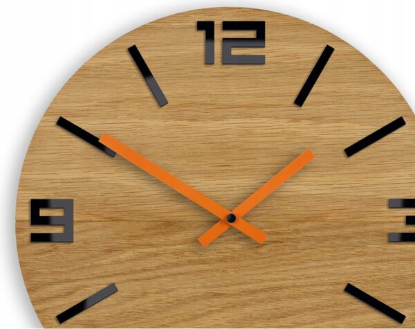 Zegar Ścienny Akrylowy Dębowy Drewniany Arabic Wood Black&Orange Okrągły