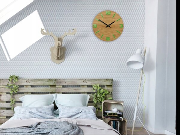 Zegar Ścienny Akrylowy Mechanizm Kwarcowy Arabic Wood Green Okrągły