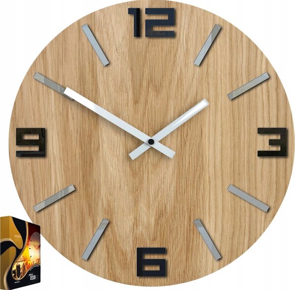 Zegar Ścienny Akrylowy Mechanizm Kwarcowy Arabic Wood Black 33 cm Okrągły