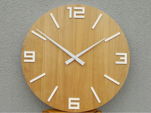 Zegar Ścienny Akrylowy Dębowy Drewniany Arabic Wood White 50 cm Okrągły