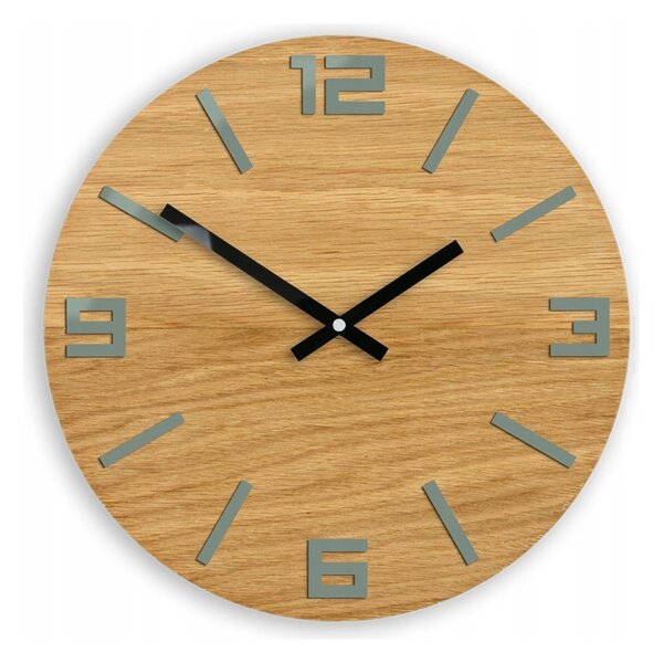 Zegar Ścienny Akrylowy Dębowy Drewniany Arabic Wood Grey Okrągły