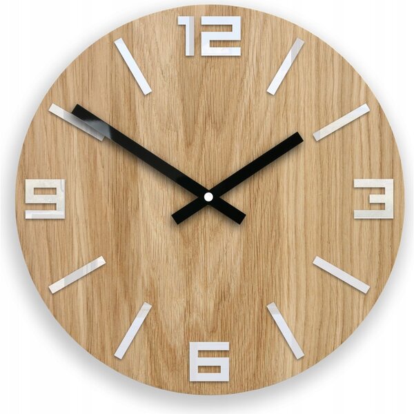 Zegar Ścienny Akrylowy Dębowy Drewniany Arabic Wood White Okrągły