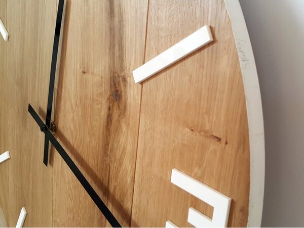 Zegar Ścienny Dębowy Drewniany Kwarcowy Arabic Wood White Wsk Black