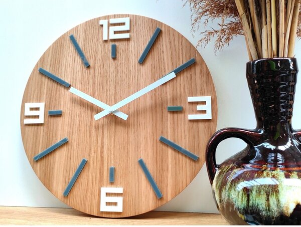 Zegar Ścienny Dębowy Drewniany Kwarcowy Arabic Wood White 40 cm Okrągły
