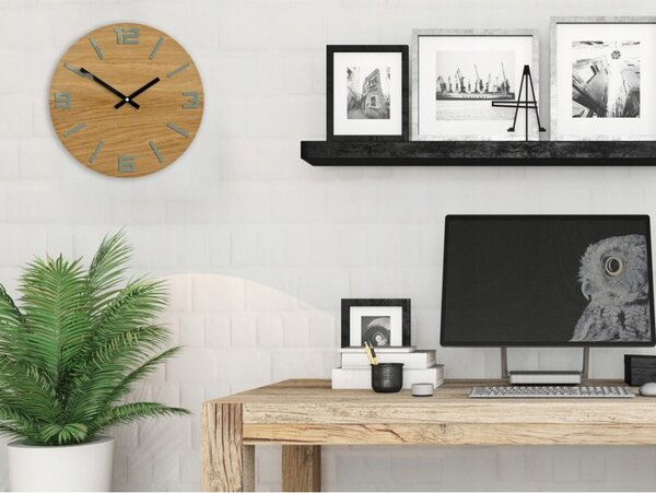 Zegar Ścienny Akrylowy Dębowy Drewniany Arabic Wood Grey Okrągły