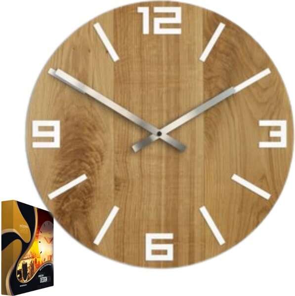 Zegar Ścienny Dębowy Drewniany Kwarcowy Arabic Wood White 40 cm Okrągły