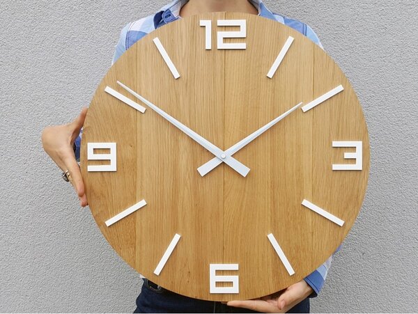Zegar Ścienny Akrylowy Dębowy Drewniany Arabic Wood White 50 cm Okrągły