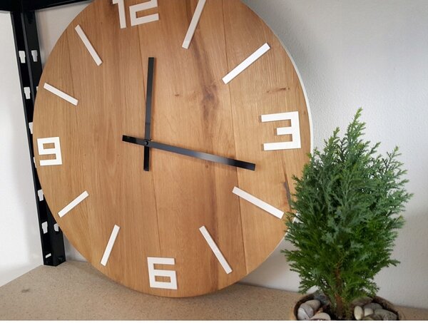 Zegar Ścienny Dębowy Drewniany Kwarcowy Arabic Wood White Wsk Black