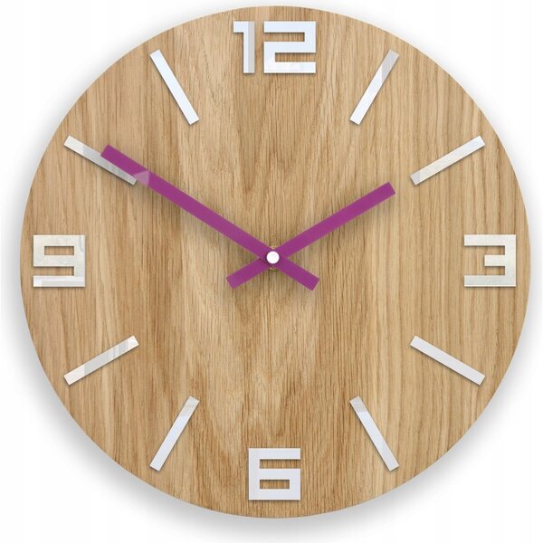 Zegar Ścienny Drewniany Dębowy Akrylowy Arabic Wood White&Violet Okrągły