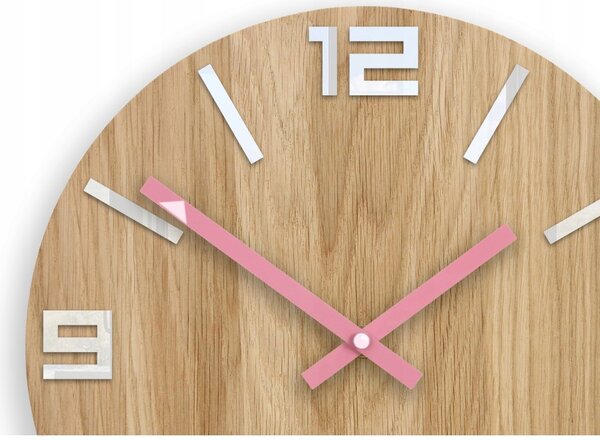 Zegar Ścienny Dębowy Drewniany Kwarcowy Arabic Wood White&Pink