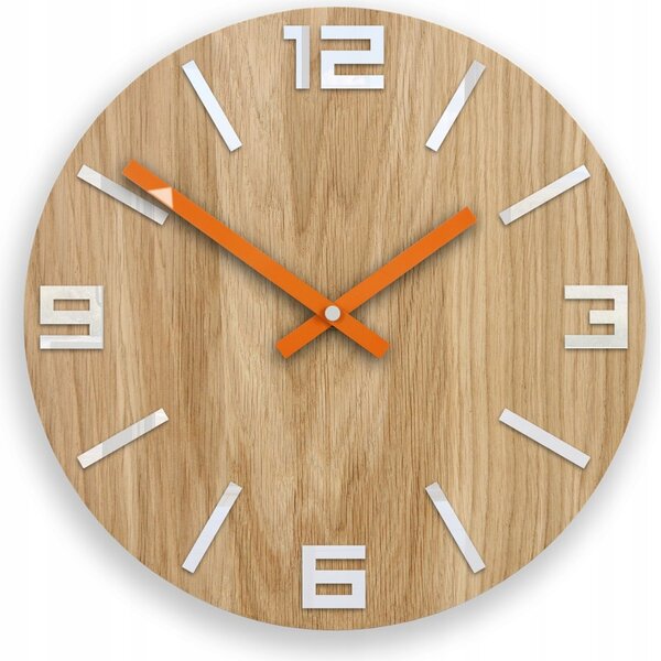 Zegar Ścienny Dębowy Drewniany Kwarcowy Arabic Wood White&Orange
