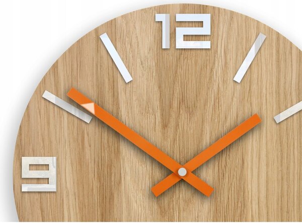 Zegar Ścienny Dębowy Drewniany Kwarcowy Arabic Wood White&Orange