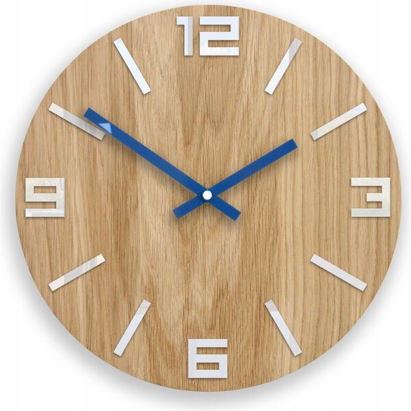 Zegar Ścienny Dębowy Drewniany Kwarcowy Arabic Wood White&Blue