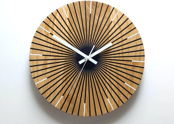 Zegar Ścienny Drewniany Dębowy Akrylowy Arian Wood 33cm Okrągły Kwarcowy
