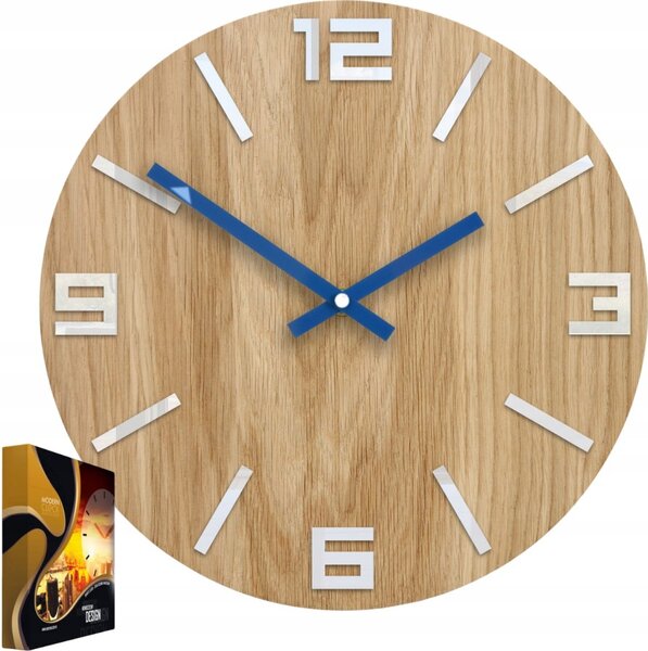 Zegar Ścienny Dębowy Drewniany Kwarcowy Arabic Wood White&Blue