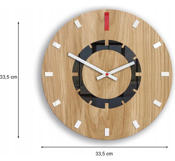Zegar Ścienny Drewniany Dębowy Akrylowy Atena Wood Red Okrągły Kwarcowy