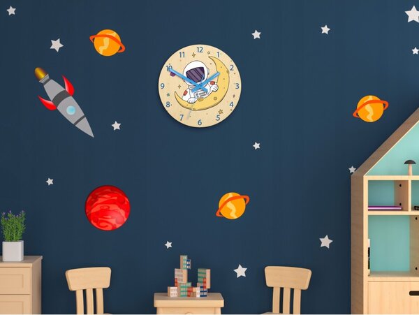 Zegar Ścienny ze Wzorem Astronauty Akrylowy Astronauta Okrągły Kwarcowy