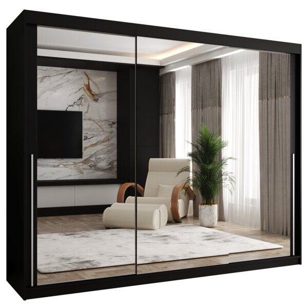 Szafa przesuwna z lustrem Garderoba SIMA T3 250 czarny + u. srebrny