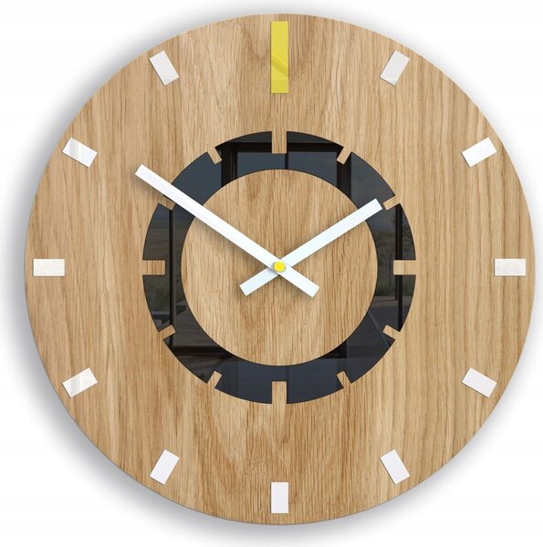 Zegar Ścienny Drewniany Dębowy Akrylowy Atena Wood Yellow Okrągły Kwarcowy