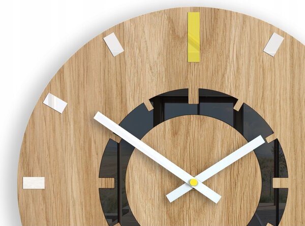 Zegar Ścienny Drewniany Dębowy Akrylowy Atena Wood Yellow Okrągły Kwarcowy