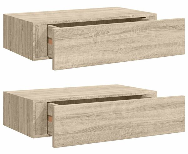 Półki ścienne z szufladą, 2 szt., dąb, 40x23,5x10 cm, mdf