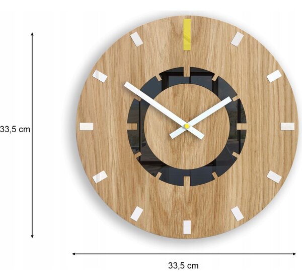 Zegar Ścienny Drewniany Dębowy Akrylowy Atena Wood Yellow Okrągły Kwarcowy