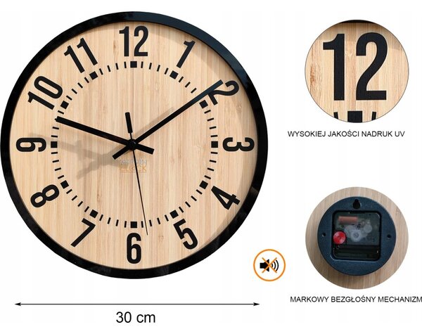 Zegar Ścienny w Stylu Nowoczesnym Akrylowy Bruno 30cm Okrągły Kwarcowy