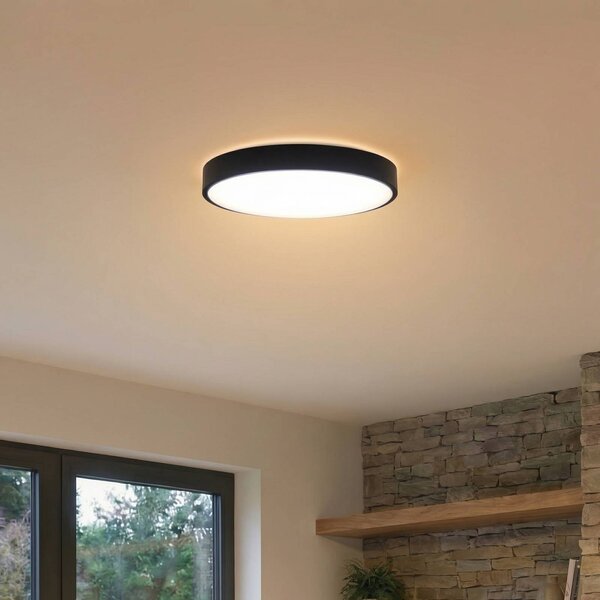 Inteligentna lampa sufitowa Innes Lindby, możliwość ściemniania, czarny, salon / jadalnia, metal, nowoczesny