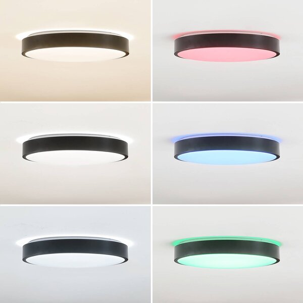 Inteligentna lampa sufitowa Innes Lindby, możliwość ściemniania, czarny, salon / jadalnia, metal, nowoczesny