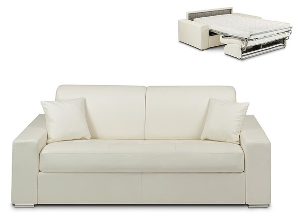 3-osobowa kanapa z ekspresowym mechanizmem rozkładania z ekoskóry EMIR - Kolor: biały - Miejsce do spania: 140 cm - Materac 14 cm