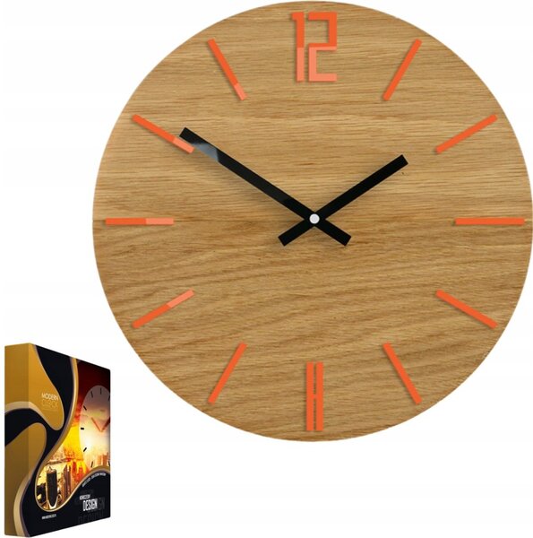 Zegar Ścienny Drewniany Dębowy Akrylowy Carlo Wood Orange Okrągły