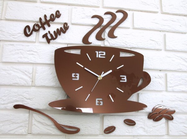 Zegar Ścienny w Kształcie Filiżanki Coffe Time 3D Copper Okrągły Kwarcowy