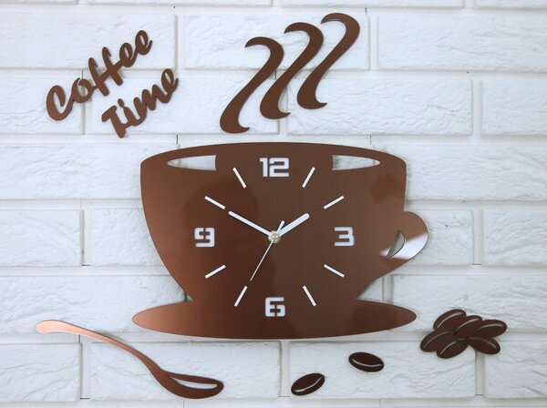 Zegar Ścienny w Kształcie Filiżanki Coffe Time 3D Copper Okrągły Kwarcowy