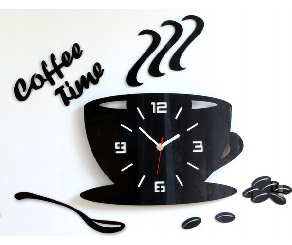 Zegar Ścienny w Kształcie Filiżanki Coffe Time 3D Black Okrągły Kwarcowy