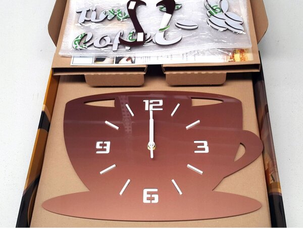 Zegar Ścienny w Kształcie Filiżanki Coffe Time 3D Copper Okrągły Kwarcowy